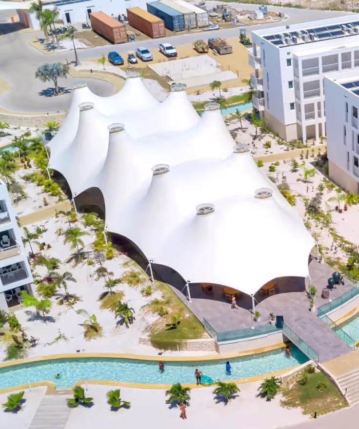 Bovenaanzicht van overkapping voor Chogogo Resort Restaurant & Bar op Bonaire - Polyned